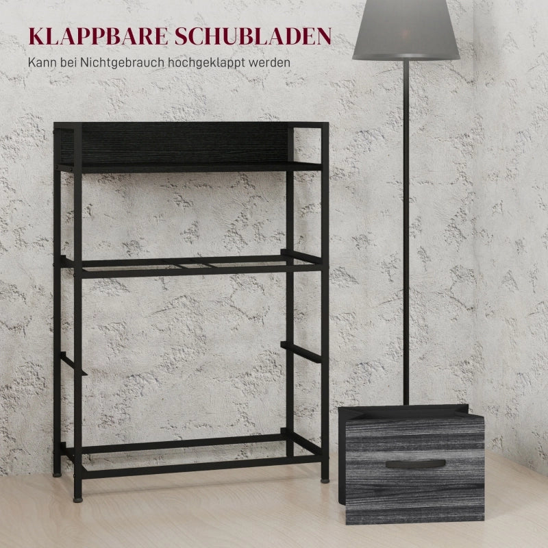 Mobile contenitore con 4 cassetti in tessuto, ripiano superiore, stile industriale, per soggiorno, nero, 60 × 29 × 85 cm