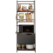 Scaffale da cucina per microonde in rovere rustico, grande e pratico, con ganci in stile loft