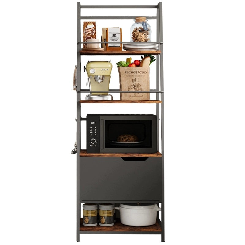 Scaffale da cucina per microonde in rovere rustico, grande e pratico, con ganci in stile loft