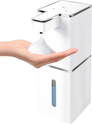 Dispensatore di sapone automatico 380ml/12,8 oz con caricamento elettrico per mano, fissaggio a parete, 4 pozioni e regolazione del flusso di sapone per bagno e cucina.