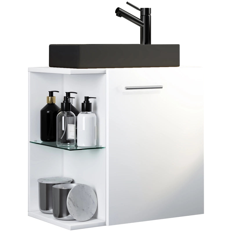 Oasi di Ezooza Mobile Sospeso con lavabo in ceramica di alta qualità, Bianco , lavabo Nero