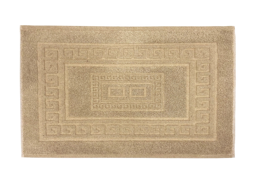 Tappeto Bagno Doccia Spugna Tinta Unita Torino Tappetino Super Assorbente In Cotone Pelo Corto Con Greca - Parure 3 Pezzi - Beige