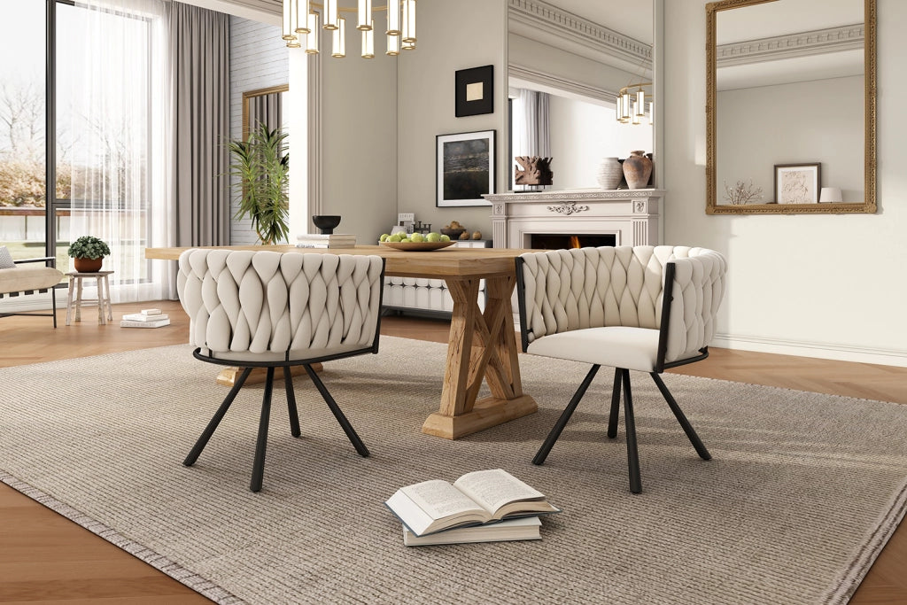 Sedia da pranzo set da 6 girevole a 360 gradi con schienale ergonomico e seduta imbottita morbida velluto beige