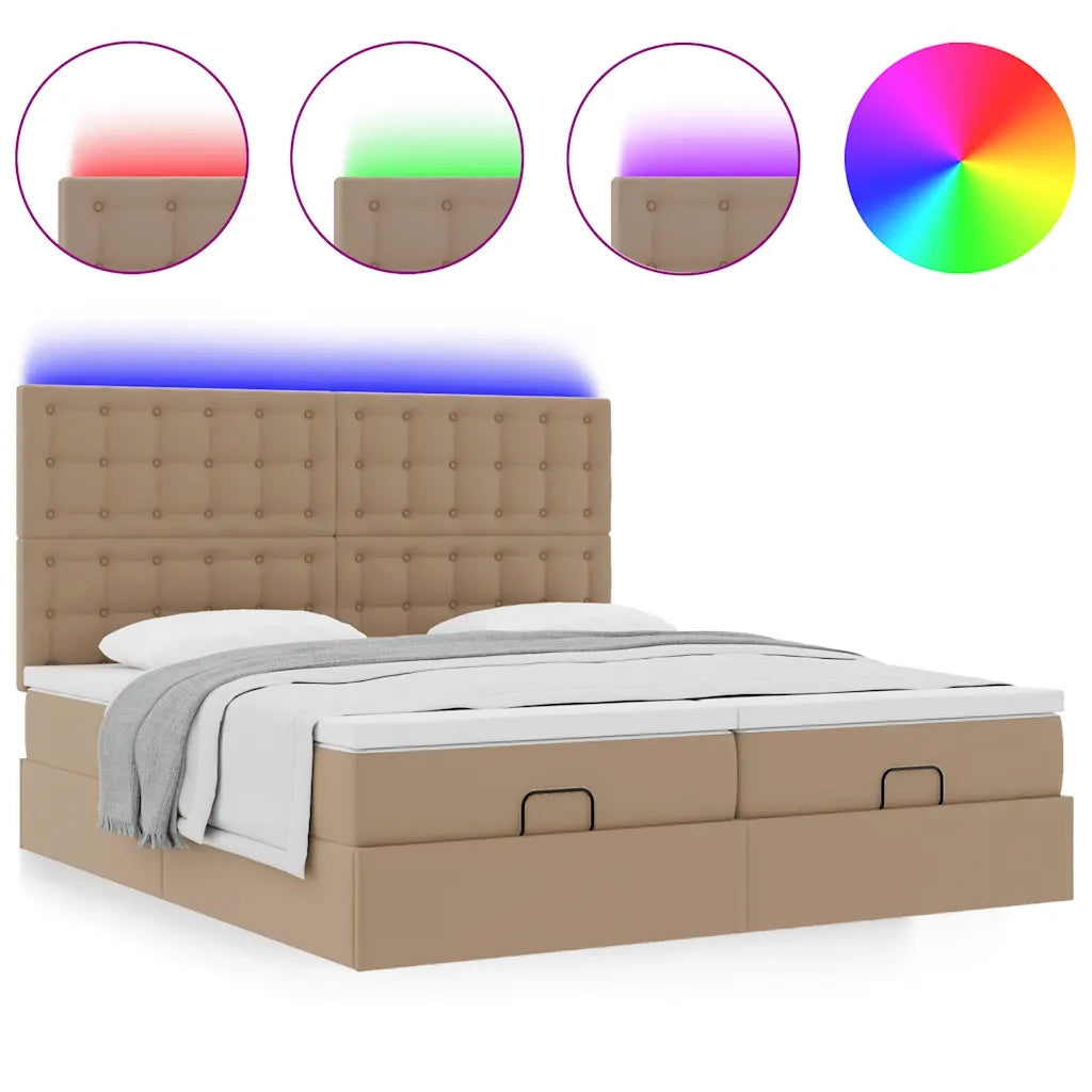 Pouf Letto con Materassi e LED Cappuccino 180x200cm Similpelle 3314507