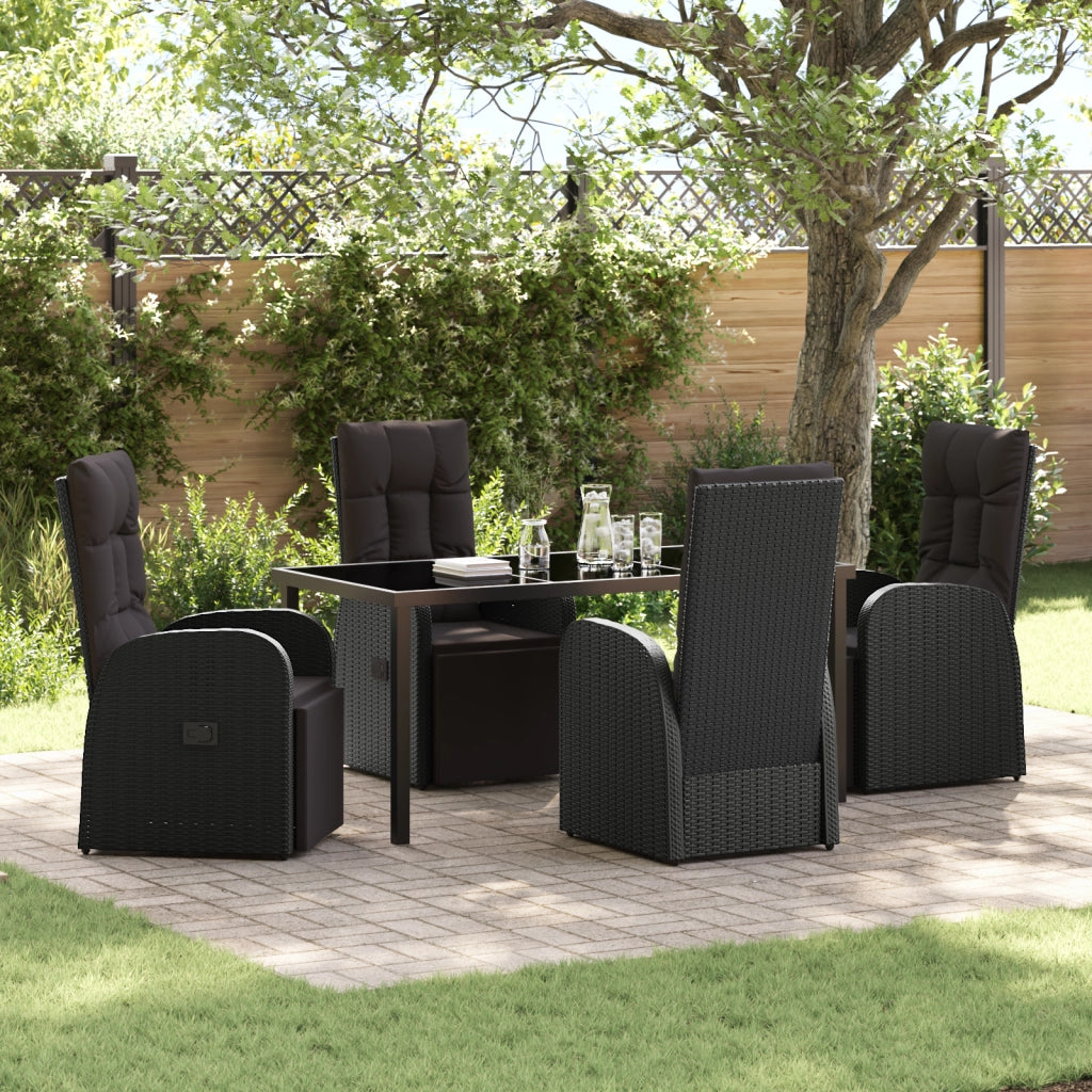 Set da Pranzo da Giardino a 5 Pezzi con Cuscini Nero Rattan Polietilene