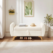 Panca contenitore pieghevole in velluto a coste con gambe in legno e vano interno, beige 145 × 51 × 57 cm