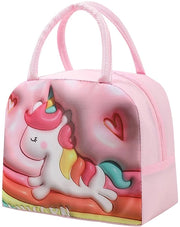 Piccola borsa frigo, sacchetto per pranzo con disegno pony, borsa per il pranzo isolata e riutilizzabile, borsa frigo pieghevole, borsa per il pranzo multifunzionale per bambini e adulti (rosa)