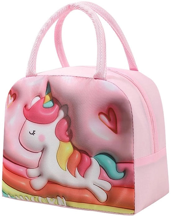 Piccola borsa frigo, sacchetto per pranzo con disegno pony, borsa per il pranzo isolata e riutilizzabile, borsa frigo pieghevole, borsa per il pranzo multifunzionale per bambini e adulti (rosa)