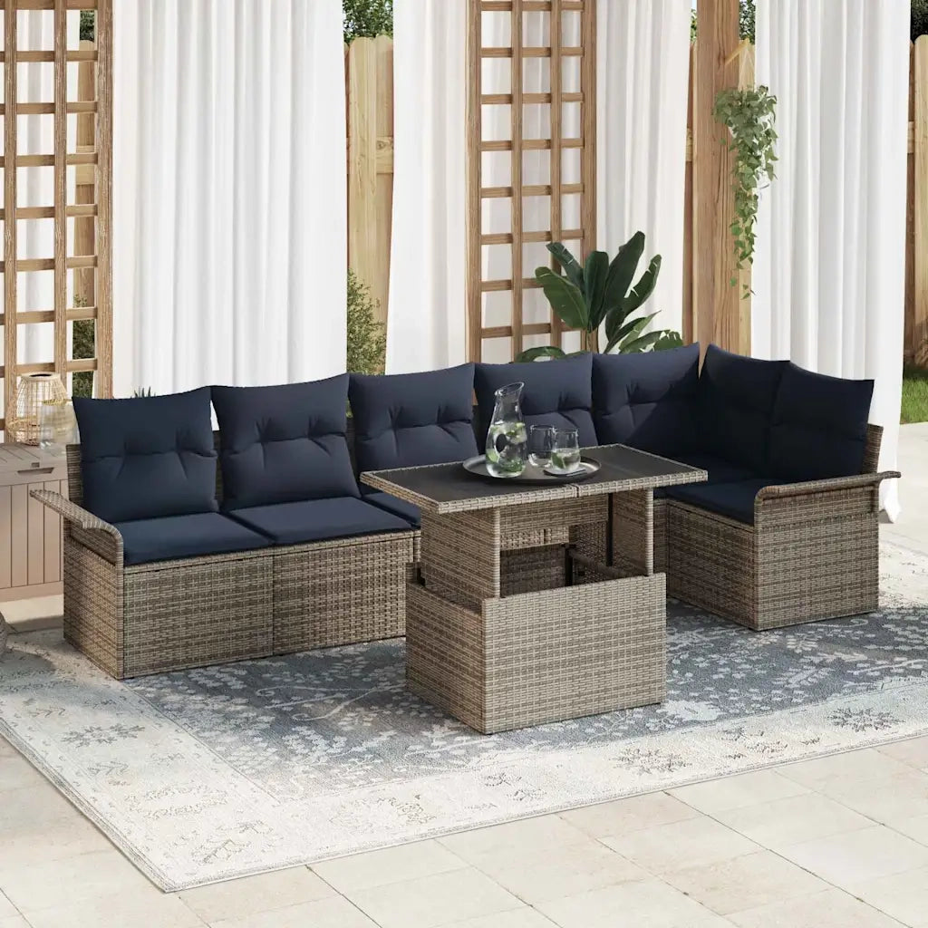 Set Divano da Giardino con cuscino 7 pcs Grigio Poly Rattan