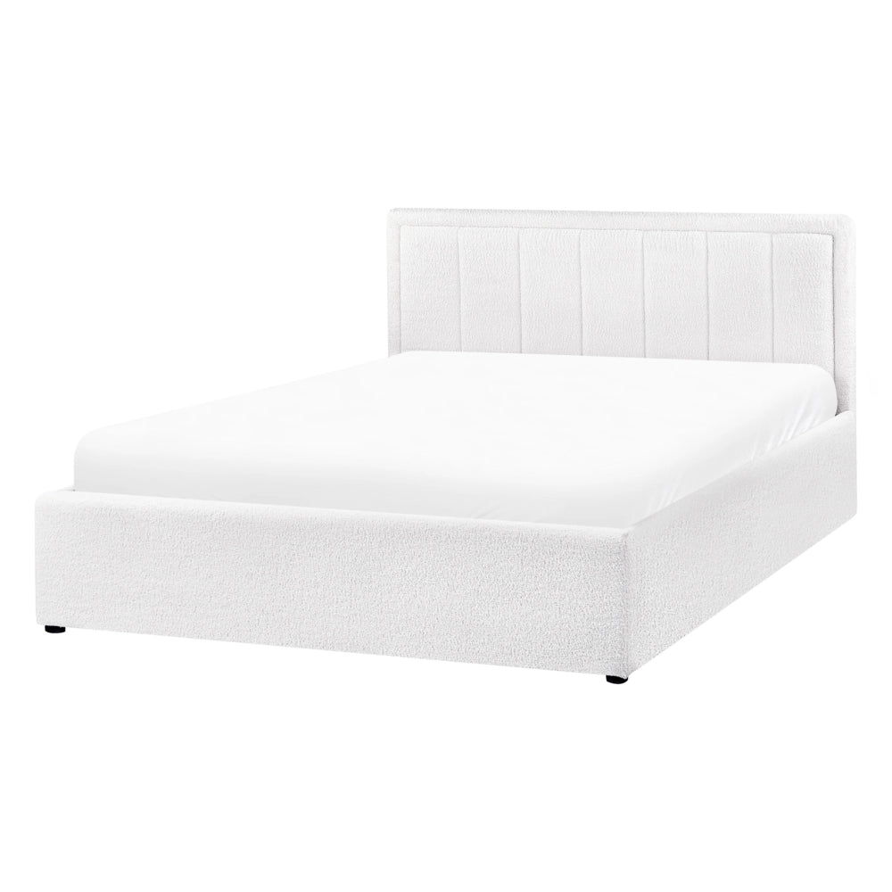 Letto Ottomano Bianco Boucle 140x200 cm Struttura imbottita con Testiera