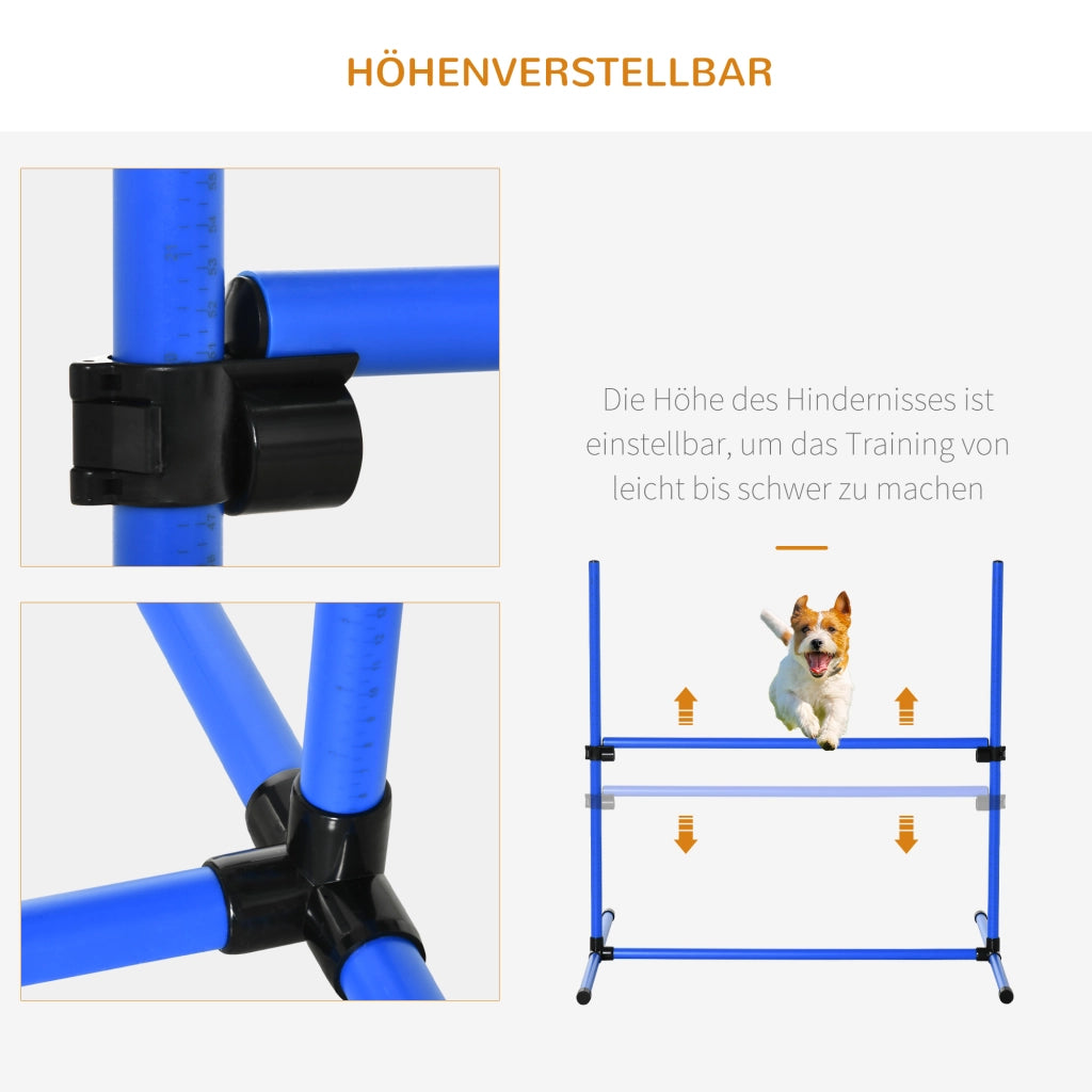 Giochi da arrampicata set agility per cani con 4 ostacoli 2 aste slalom e 4 aste a terra in plastica blu