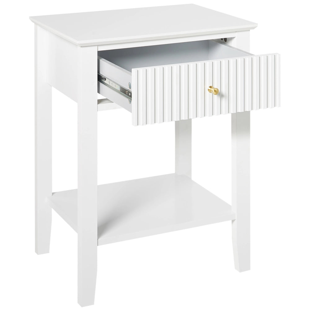 Comodino a 1 cassetto MDF bianco 1 ripiano Maniglia oro Camera da letto elegante