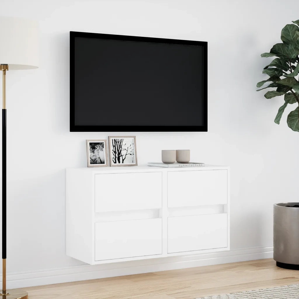 Mobili TV a Parete con Luci LED 2pz Bianchi 40x30x40 cm 852272