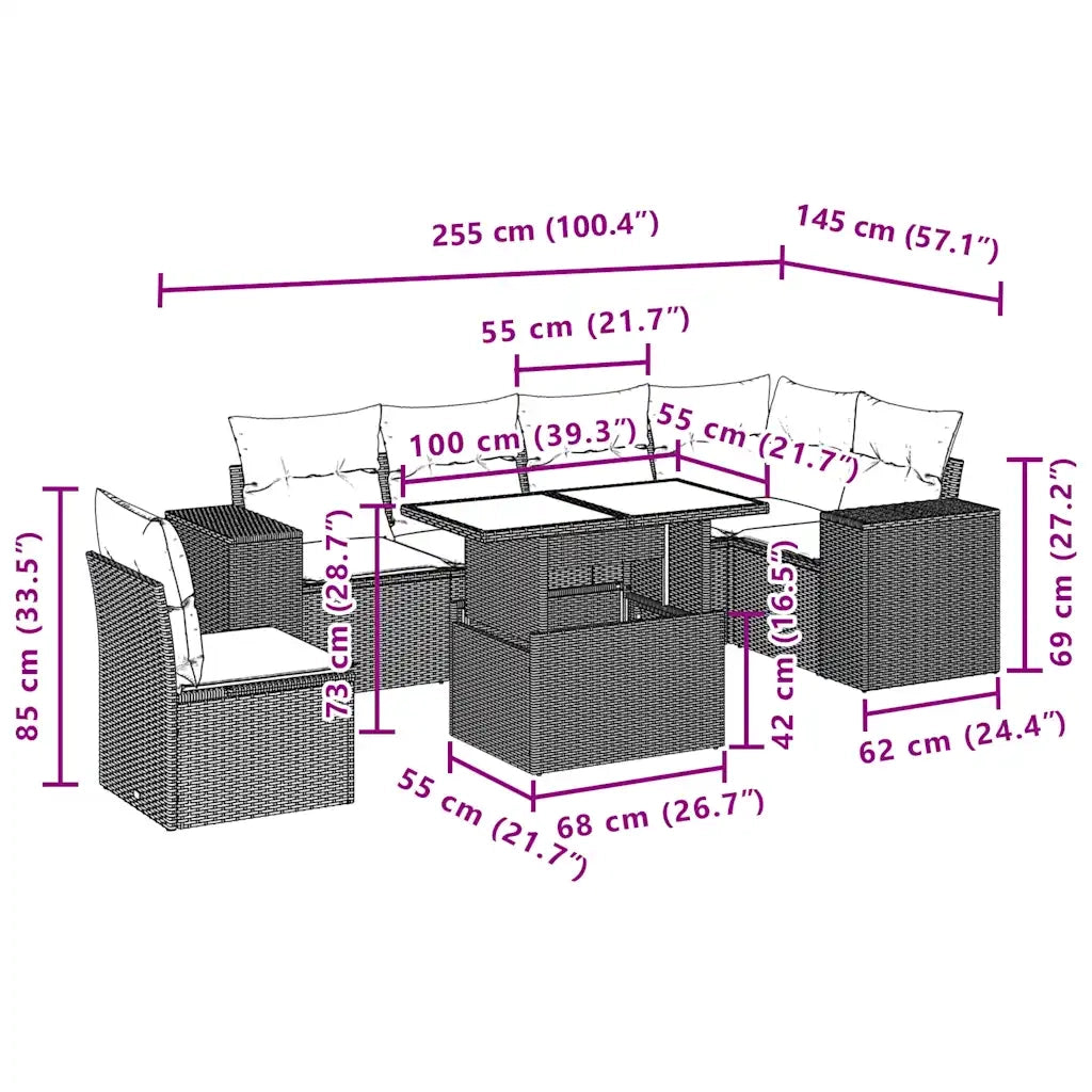 vidaXL Set Divani da Giardino 7 pz con Cuscini Marrone in Polyrattan