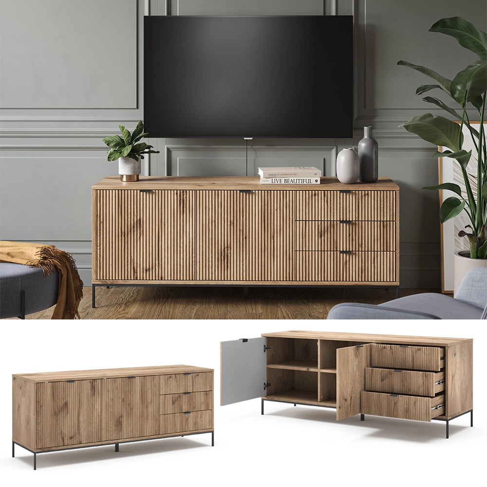 Vicco Tavolo basso Quercia vichinga 150.1 x 60 cm con 3 cassetti, 2 ante