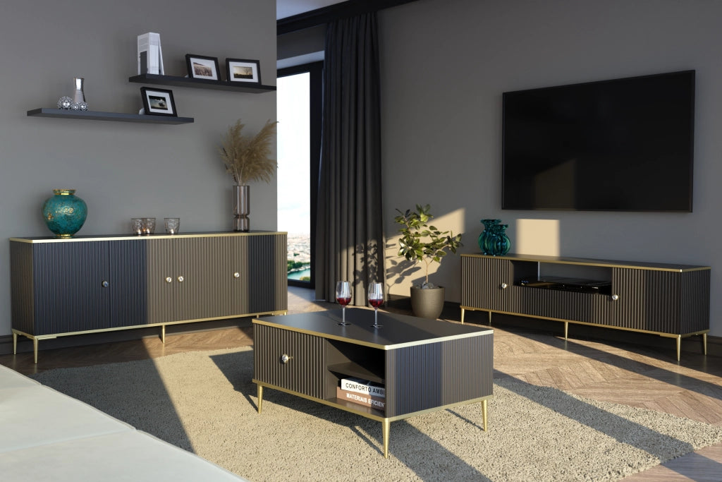 TAVOLINO PETRA 90x60 NERO OPACO GAMBE ORO