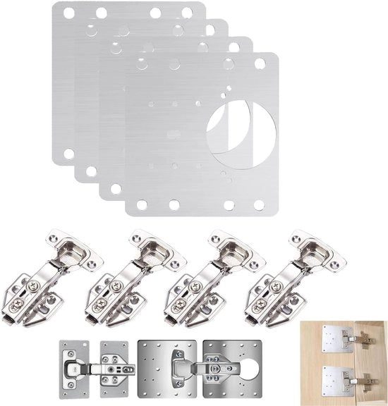 Set di riparazione di sospensioni 4 pezzi - Piastra di riparazione di cassetto - Sospensioni in acciaio inossidabile - Duraturo - Resistente alla corrosione - Dimensioni 90x90 mm - Sospensione di mobili