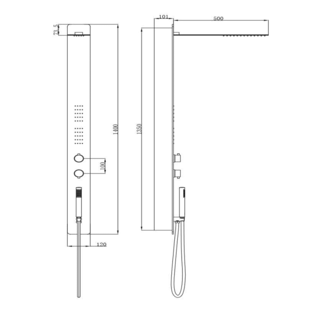 Colonna doccia 011 ad incasso acciaio inox lucida 3 funzioni 2 bocchette idro lombari p50xl12xh140