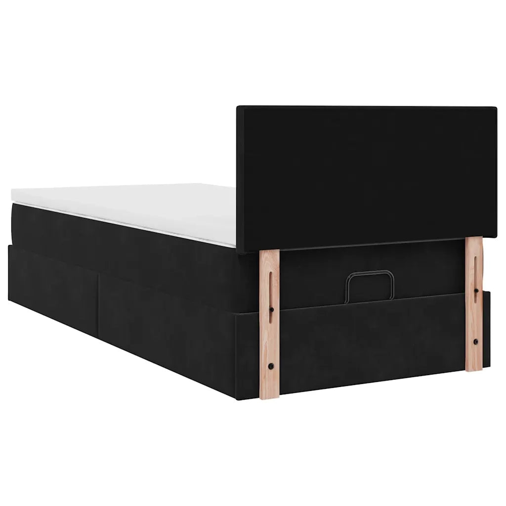 Struttura Letto Pouf con Materasso Nero 90x200 cm in Velluto 3312526