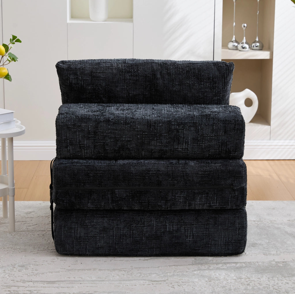 Divano letto pieghevole in ciniglia nero 79x79x57 cm