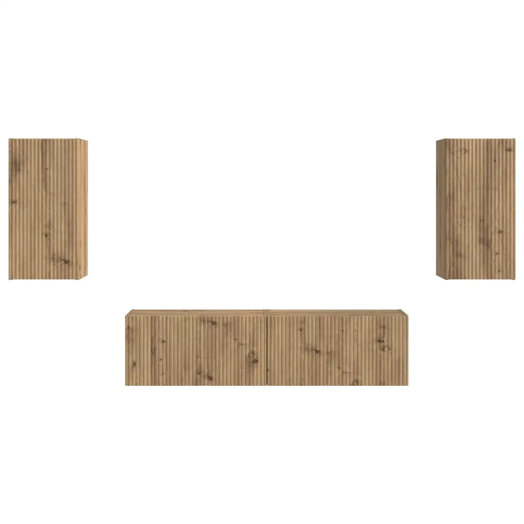Set mobile TV 4 pz-Credenza per TV Rovere artigianale Legno multistrato 200321