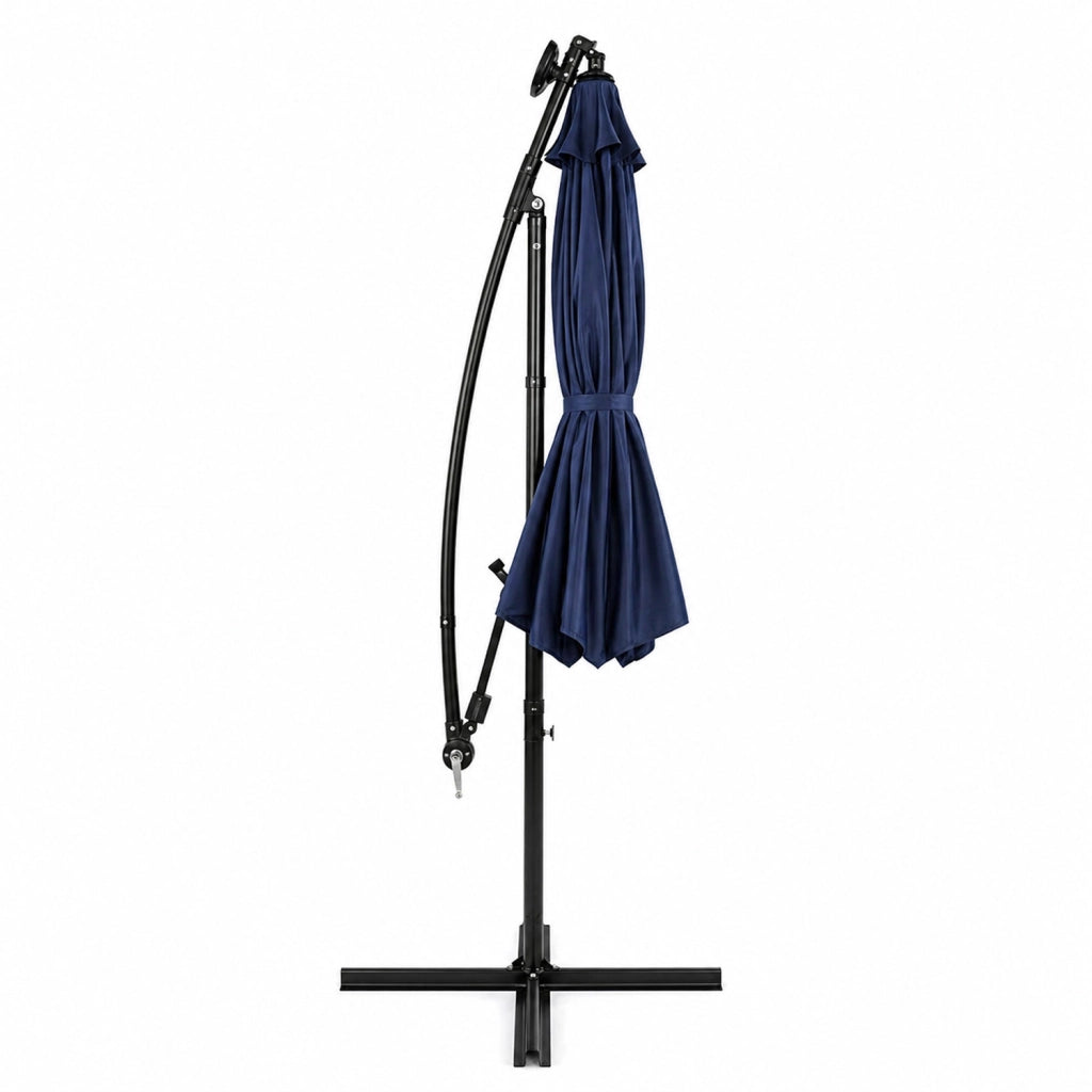 Ombrellone Decentrato Con Braccio Laterale Apertura A Manovella Telo Impermeabile UV30+ Camino Ventilazione Da Esterno 3 x 3 x 2.5 M Blu Navy