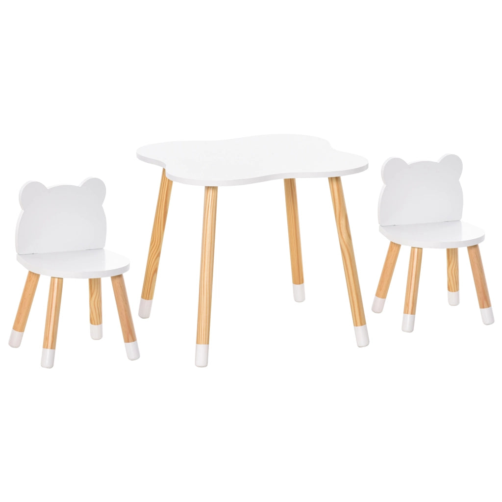 Set Tavolino con 2 Sedie per Bambini a Forma di Orsetto in Legno. Bianco
