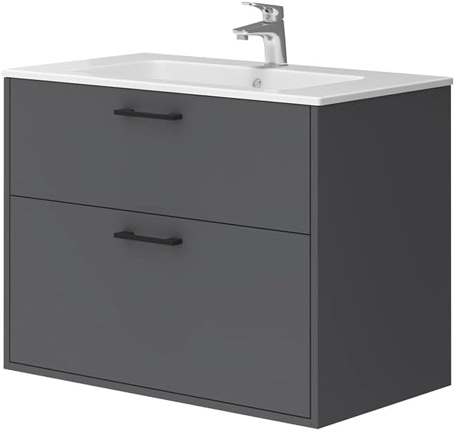 Set di mobili da bagno Lanco, Antracite, 80 x 61.5 cm con lavabo, composto da mobile sottolavabo e lavabo