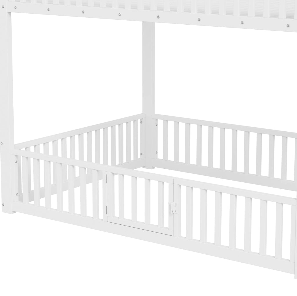Letto a castello 140x200 cm con scala contenitore e LED; bianco; in MDF e metallo