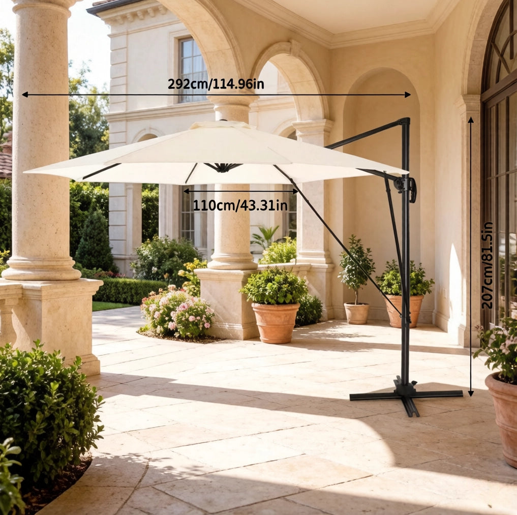 Ombrellone da giardino rotondo 3 m girevole 360° con inclinazione; beige