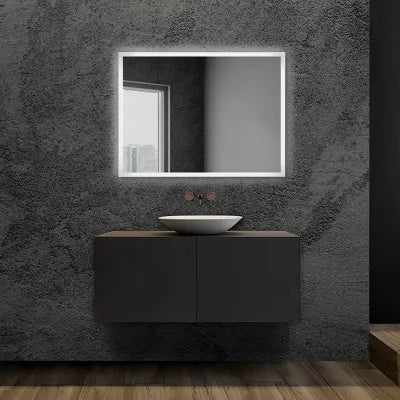 Specchio bagno 90x70 cm reversibile con cornice LED bianco naturale