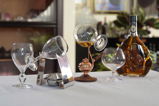 Set Scaldacognac in Legno con Fornello in Silver Plate e 2 Calici Alexander