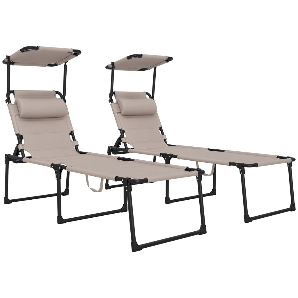 2 Lettini da Sole Pieghevoli con Schienale e Parasole Regolabile ¨C zephmum ¨C Kaki