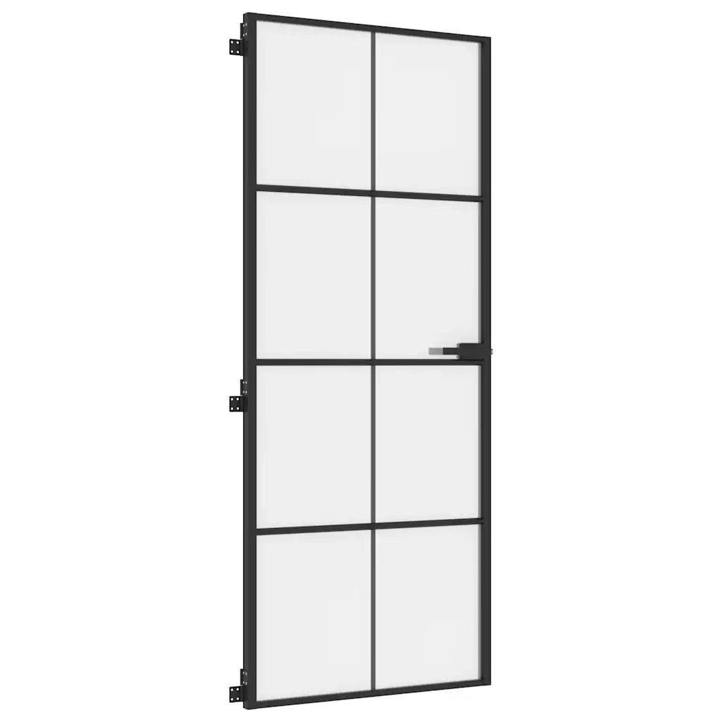 Porta Interni Sottile Nera 83x201,5cm Vetro Temperato Alluminio 155127
