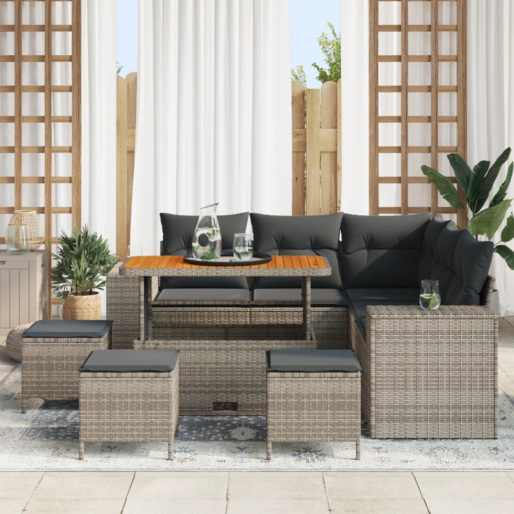 Set di SofÃ  da Giardino  9 Pezzi con Cuscini Grigio Polyrattan Acacia