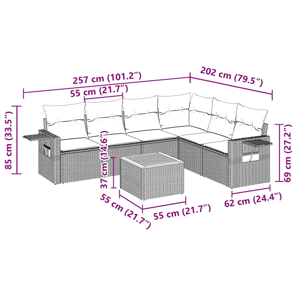 Set Divani da Giardino con Cuscini 7pz Nero Polyrattan 3256910