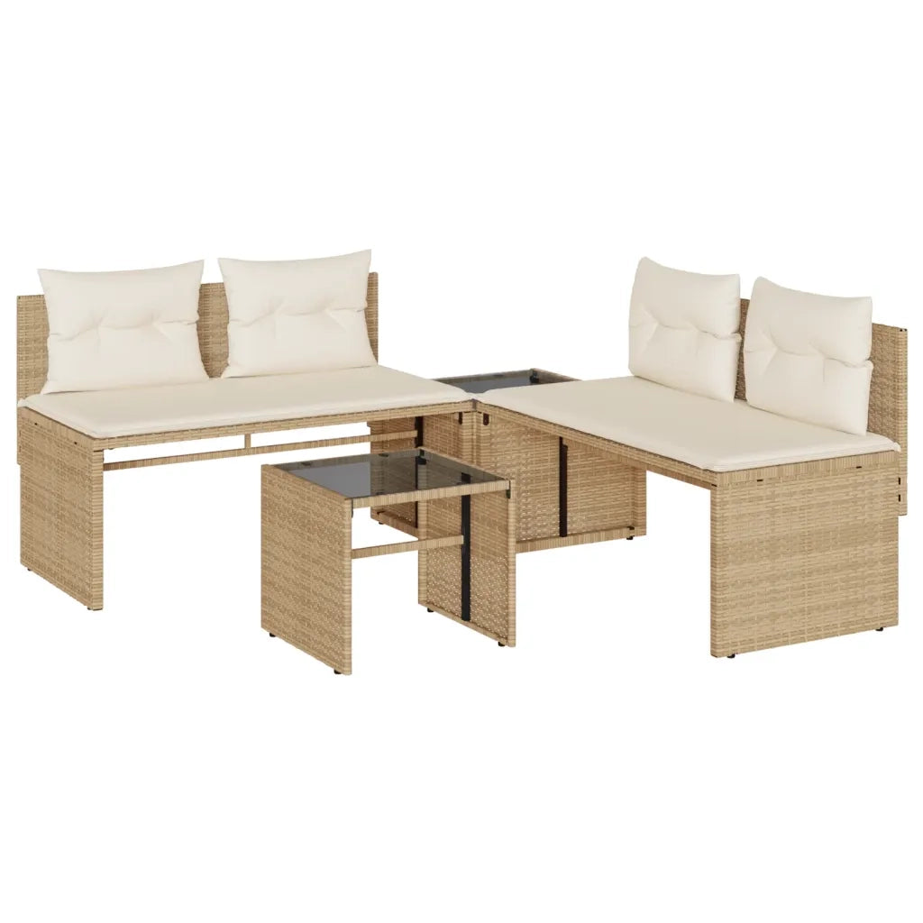 Set Divano da Giardino 4 pz | Set Salotto da Giardino con Cuscini Beige in Polyrattan