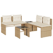 Set Divano da Giardino 4 pz | Set Salotto da Giardino con Cuscini Beige in Polyrattan