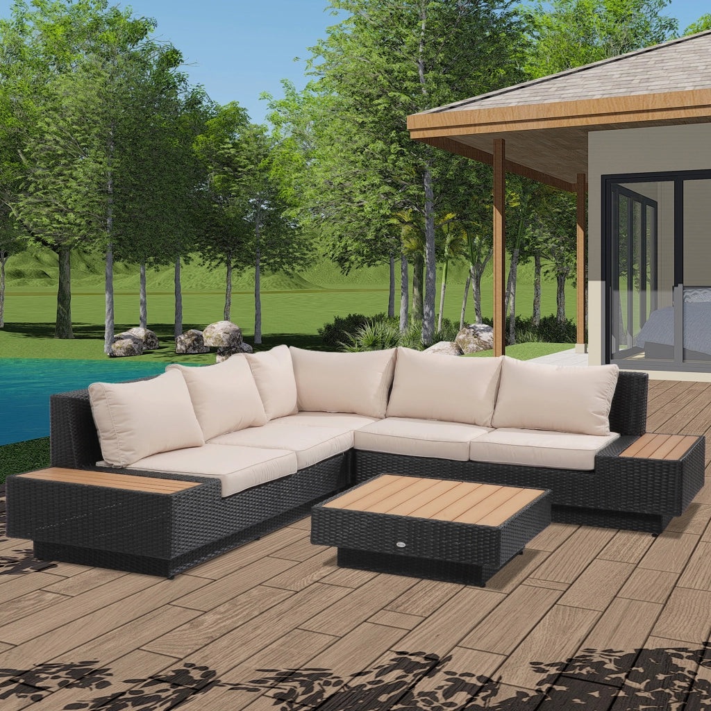 Set giardino polyrattan con tavolino e cuscini ¨C zephmum ¨C nero 4 pezzi