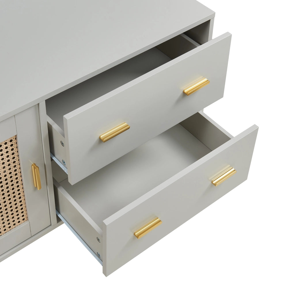 Mobile Porta TV Susa con Cassetti e Ante Scorrevoli in Polyrattan 160x40x65 cm Beige [en.casa]