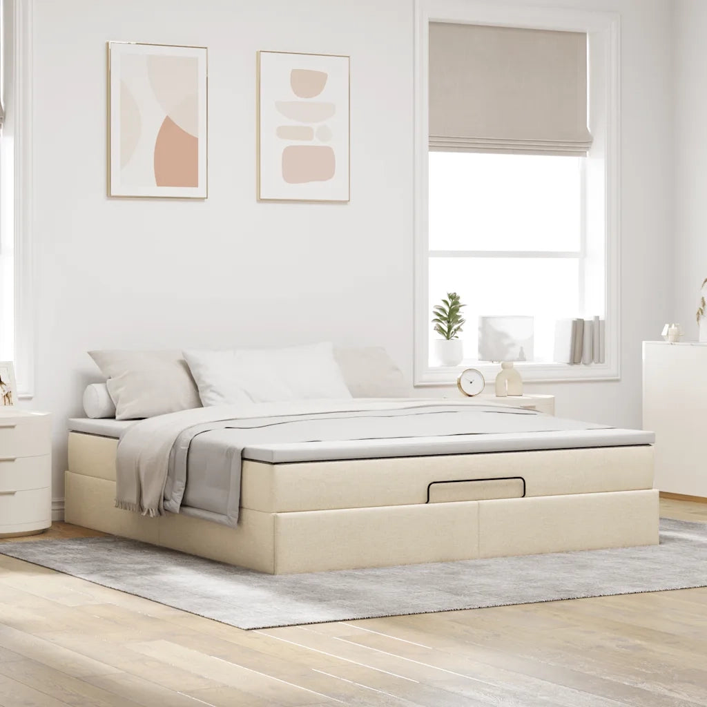 Struttura Letto Pouf con Materasso Crema 180x200 cm in Tessuto 3311132