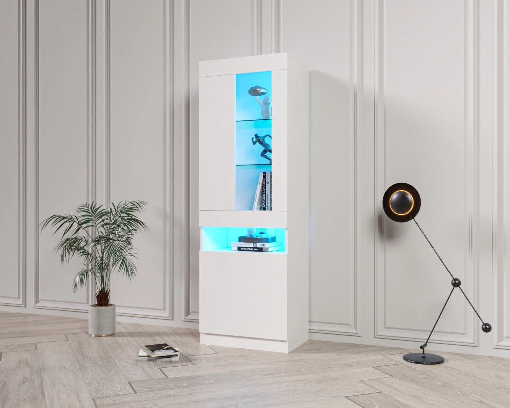 Vetrina con LED ¨C Xylo ¨C Bianco, Legno, Soggiorno