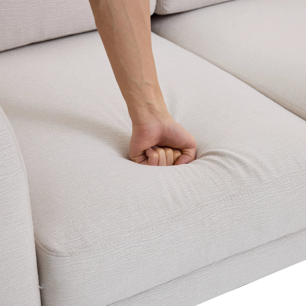 Divano ad angolo 3 posti con chaise longue e tasche laterali, struttura modulare in tessuto beige 204 × 136 × 80 cm