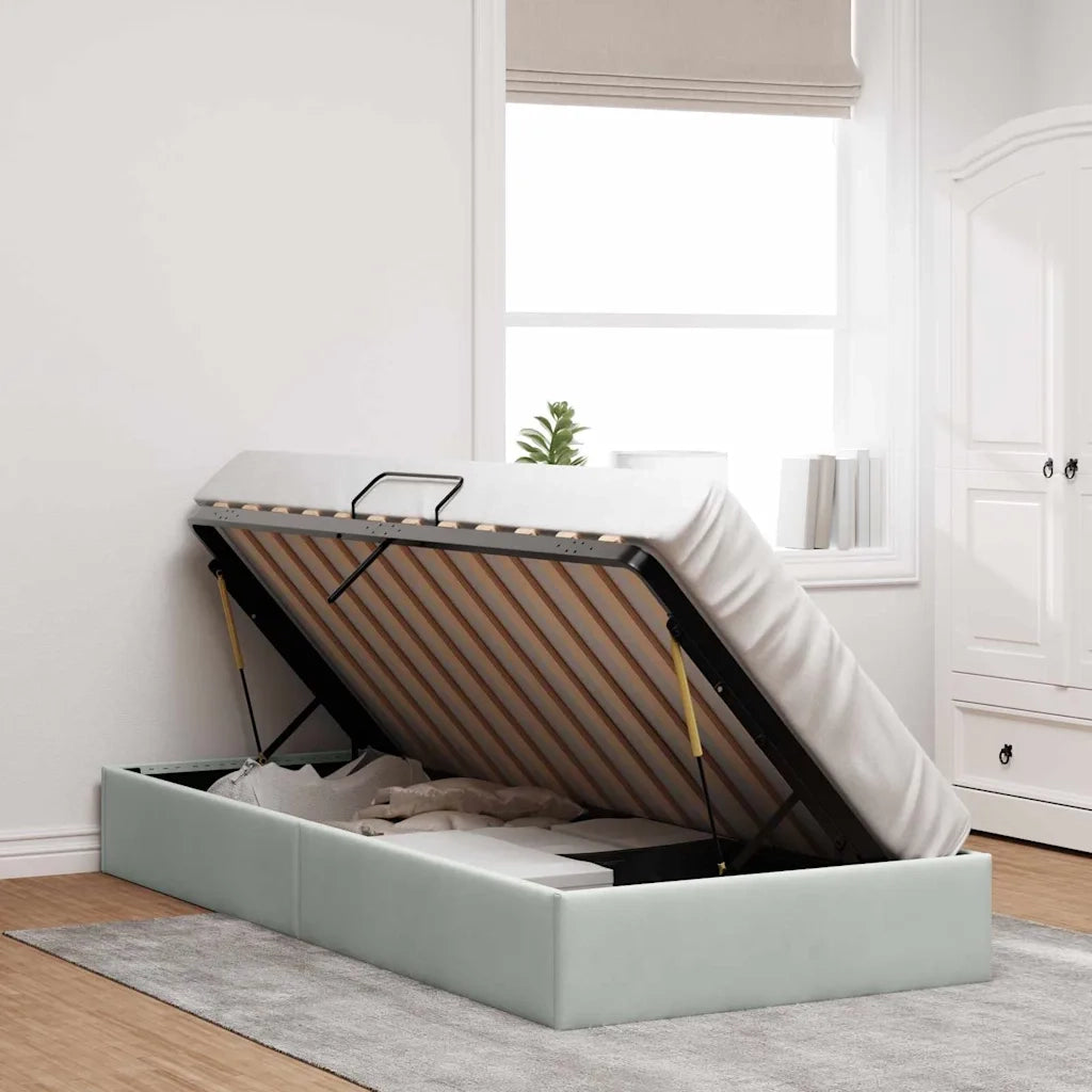 Letto con Contenitore Grigio Chiaro 100 x 190 cm Velluto 3370130