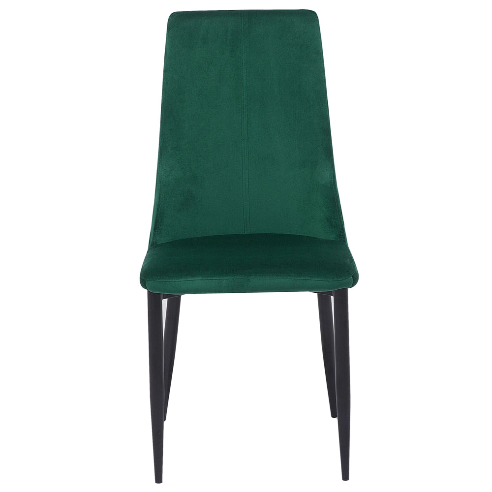 Set di 2 sedie da pranzo con sedile imbottito in velluto verde e metallo nero con schienale alto