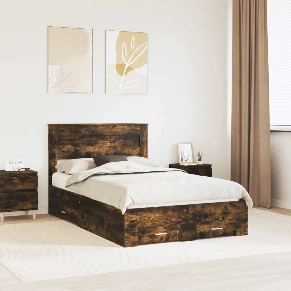 Struttura del letto Rovere fumé 135 x 190 cm Legno multistrato
