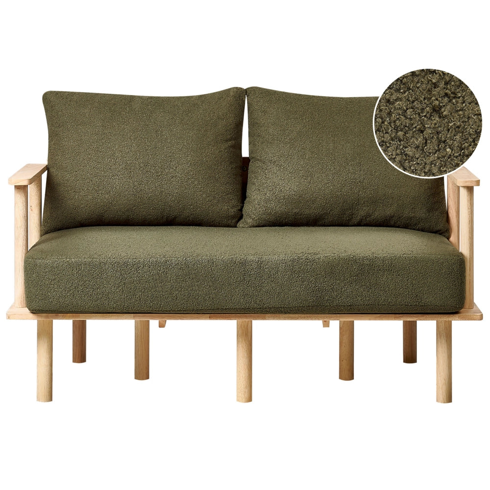 Divano Verde Scuro Poliestere Tessuto Boucle Rivestimento 2 Posti Japandi Stile Minimalista