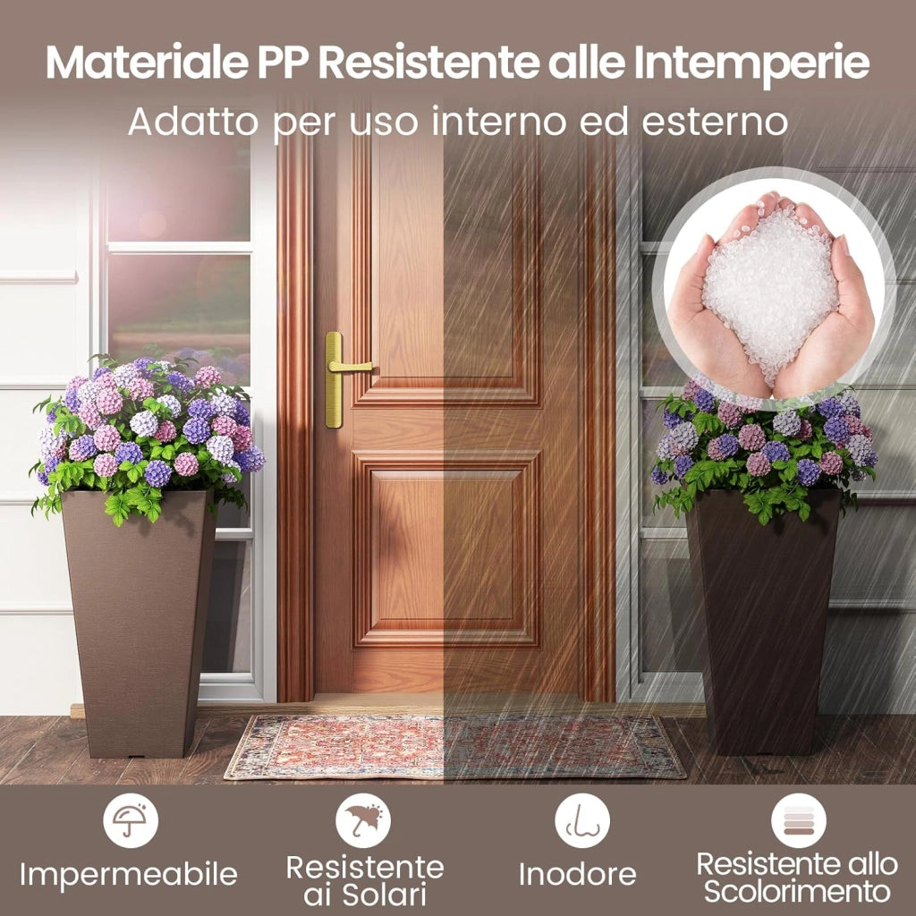 Vasi Alti per Piante, Vasi Grandi da Esterno ed Interno con Fori di Drenaggio, Contenitori Decorativi per Piante per Giardino, Balcone e Veranda (Modello 4)