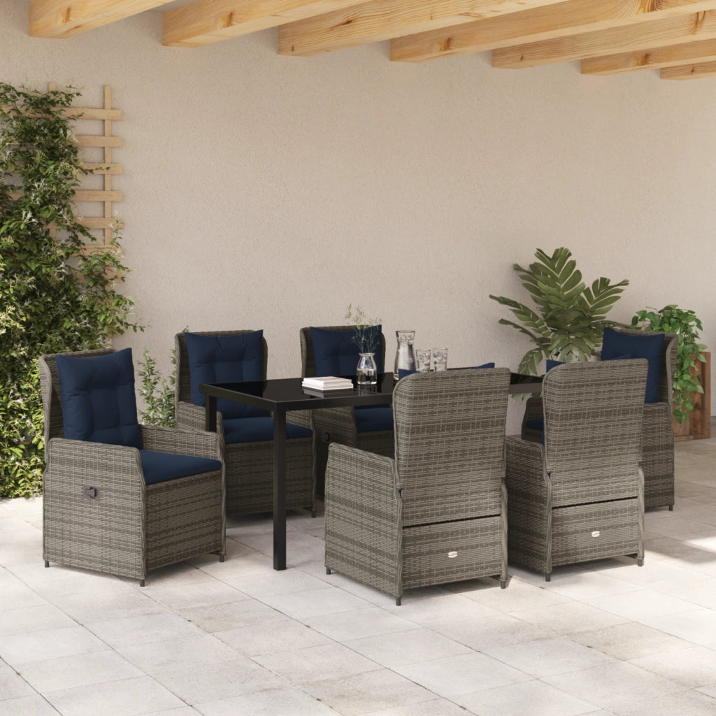 Set da Pranzo da Giardino 7 Pezzi Grigio Rattan Sintetico