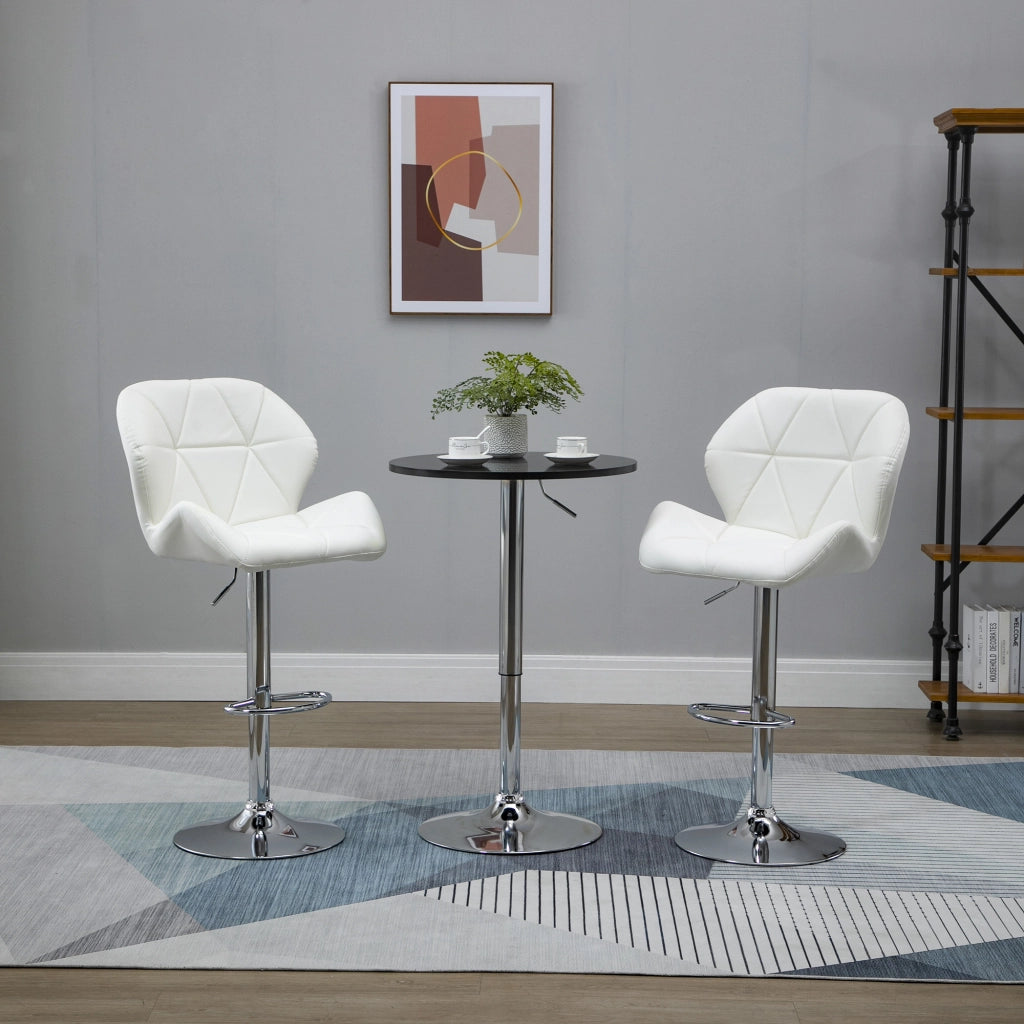 Sedia da Bar Regolabile con Schienale ¨C zephmum ¨C Bianco Metallo Pelle PU 51.5x57.5x93-114.5cm